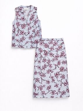 Madewell Floral Two Piece Set Blue Burgundy Sleeveless Top Midi Skirt Size 2